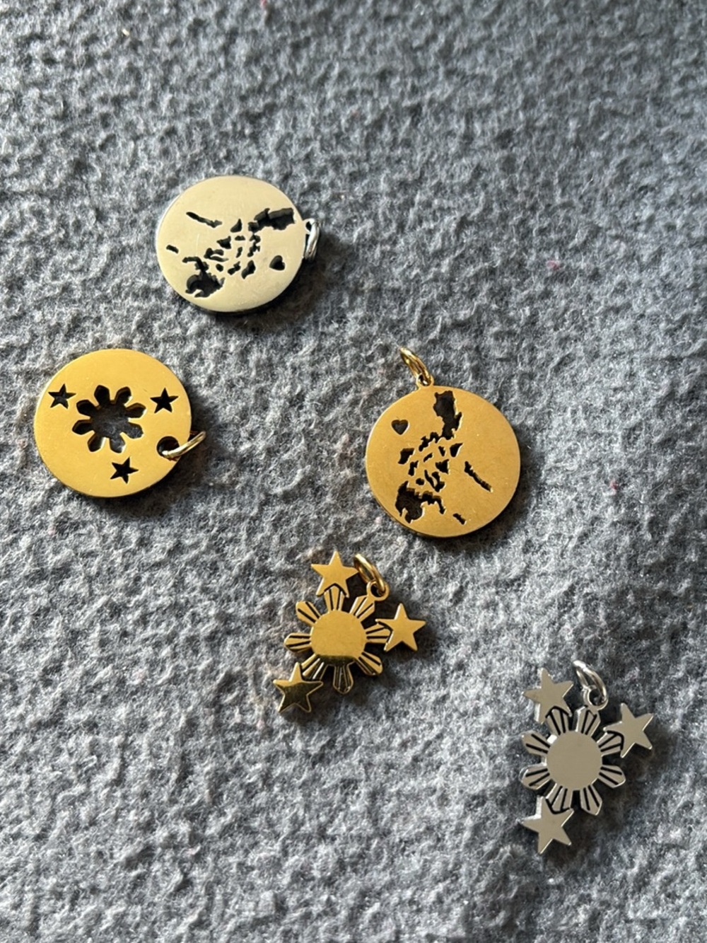 Gold & Silver Filipino Sun and Map Charms